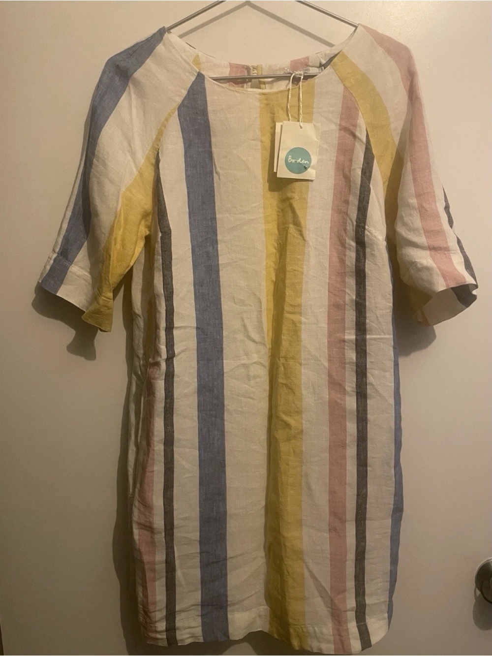 Boden Striped linen Dress with pockets US size 8R NWT